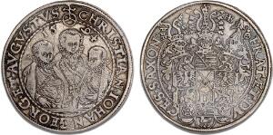 Sachsen-Albertine, Christian II, Johann Georg I, and August, 1591-1611, Dreibrüderthaler 1594, Dresden, Dav. 9820, Schnee 754