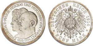 Anhalt-Dessau, 5 Mark 1914A, KM 31 - only 1000 minted