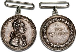 Miniaturemedaille med ophæng til Medaillen for ædel Daad 1793, jvf. B 50, LEB 16108, LS fig. 374 - 375