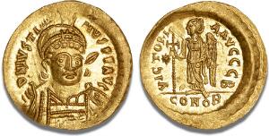 Justin I, 518 - 527 AD, Solidus, Constantinople, 2nd officina, 518 - 522 AD, DOC 1a, MIBE 2, S 55
