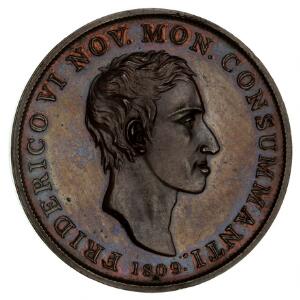 Kongens besøg på mønten da den Boultonske møntpresse var opsat, 1809, Kückler  Conradsen, 39 mm, 24,8 g. Cu.