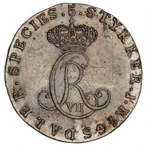 Kongsberg, 15 speciedaler 1796, NM 37A, H 7A, S 9 - avers med svag ridse. Pænt eksemplar med fuldt møntskær. Sjælden mønt.