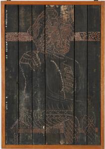 Svend Wiig Hansen Siddende figur, Sømbillede. Usign. Relief af delvist bemalet træ med søm. 116 x 80