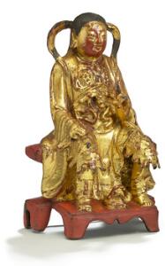 Ming figur forgyldt lak bronze  i form af Taoist guden Zhenwu. Kina 1368-1644. H. 21,5 cm.