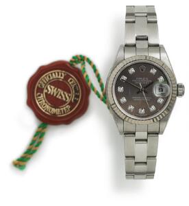 Rolex Diamant damearmbåndsur af stål. Model Datejust, ref. 79174. Chronometer certificeret automatisk værk med dato. 2002.
