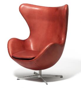Arne Jacobsen Ægget. Hvilestol med vippebeslag. Satinpoleret stjernefod af aluminium, stamme af stål. Betrukket med Indian Red farvet skind.