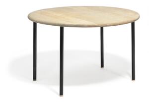 Peter Hvidt  Orla Mølgaard Nielsen Prototype spisebord med cirkulær top af massiv eg. Opsat på runde ben af sortlakeret stål. H. 71,5. Diam. 119.