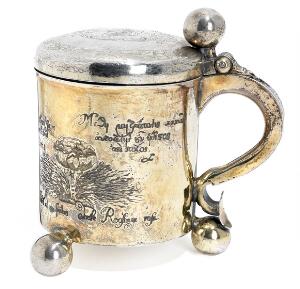 Norsk barok lågkrus af lueforgyldt sølv. Mester Berendt Johansen PlatePlatt, Kristiania ca. 1646-1689. Vægt 606 gr. H. 16 cm.