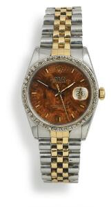 Rolex Diamant herrearmbåndsur af guld og stål. Model Datejust, ref.16233. Chronometer certificeret automatisk værk med dato. Ca. 1987.