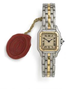 Cartier Damearmbåndsur af guld og børstet stål. Model Panthere Mini. Quartz. 1990erne.