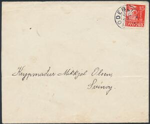 NORDDEBLE. Stjernestempel på brev med Karavel, 15 øre, rød, sendt til Svinoy. Sjældent stempel i flot kvalitet. Skilling 5500