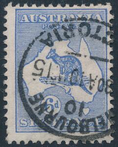 Australia. 1913. Kangaroo. 6 d. blue. First watermark. Type I, Die IIA SUBSTITUTED CLICHE. A Very fine copy of a rare stamp. SG £ 1400. Certificate RPSV.