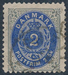 1870. 2 sk. linietakket 12 12. Fint eksemplar, annulleret med kombineret stempel. AFA 30000. Attest Nielsen Meget godt eksemplar.