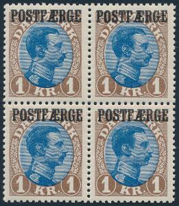 1924. Chr. X, 1 kr. brunblå, tp.II. Postfrisk fireblok. Alle mærker i perfekt centreret kvalitet. AFA 12000. Attest Nielsen PRAGTOBJEKT