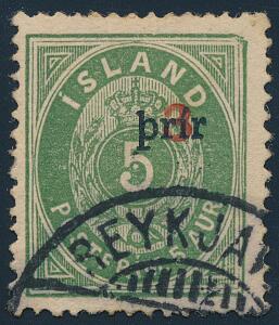 1897, 35 aur, grøn. Lille Prír, tk.14. Flot eksemplar af meget sjældent mærke. Facit 20.000. Attest Nielsen