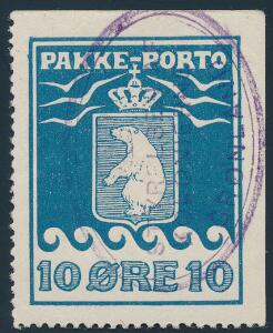 1905. 10 øre, blå. Pos. 5 UTAKKET PÅ 2 SIDER. PRAGT-mærke.