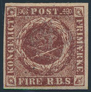 1852. 4 RBS Thiele I. Smukt ubrugt mærke med fuld originalgummi, og lille hængselspor. AFA 6000. Attest Nielsen.