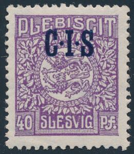 1920. Tjeneste. C.I.S. 40 pf, violet. Sjælden variant MANGLENDE LODRET STREG I V i SLESVIG. Postfrisk. Michel 9 II