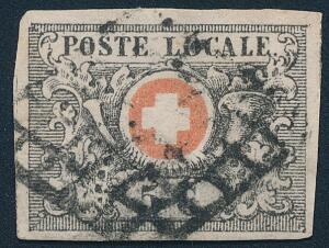 1850. Waadt. 5 C. grey-blackbrown-red. Very fine used copy with large margins. EURO 1600. Cert. Rellstab BPP