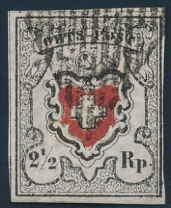 1850. Orts-Post. 2 12 Rp. blackred. Mit kreuzinfassung. Fine used and full-margined copy. Zums. 13I. Michel EURO 1500