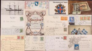 1905-1925. 2 ringbind med gamle postkort fra familiekorrespondance sendt til og fra Island. Iblandt er set ca. 60 POSTKORT MED NUMMERSTEMPLER