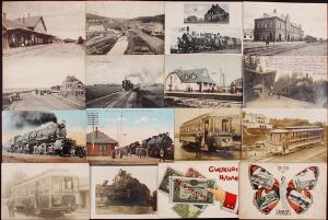 Postkort. Gammelt album med knapt 300 gamle danske og amerikanske postkort. Sendt i starten af 1900-tallet mellem 2 jernbane-interesserede brødre