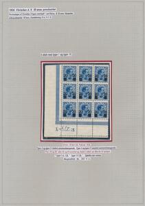 1926. Provisorium, 2040 øre, blå. Type II. Postfrisk 9-blok fra pos. 71-7391-93 med pos. 82-83 med type I  II vandret sammenhængende