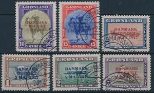 1945. Danmark Befriet. Ændrede Farver. Komplet sæt, stemplet. AFA 12000