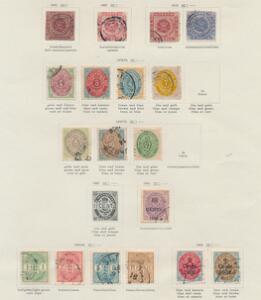 1856-1908. Nydelig samling på løse sider med bl.a. alle Kvadrater, pæne Tofarvede, komplet sæt St. Thomas Havn med LUX-stempler osv.