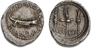 Marc Antony, moving mint, Denarius, 32 - 31 BC, Cr. 54437