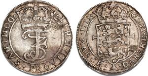 4 mark  krone 1669, Mysteriekrone, H 113C, S 26, Aagaard M 69-1, stedvis ru overflade og misfarvning