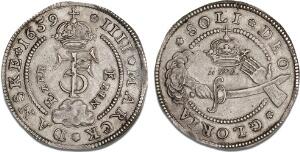 4 mark  krone 1659 Eben Ezer, H 100A, Aagaard 76.3 - smukt patineret eksemplar