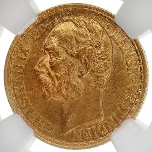 Christian IX, 20 francs  4 daler 1904, H 30, KM 72, F 2, graded AU 58 by NGC