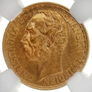 Christian IX, 20 francs  4 daler 1904, H 30, KM 72, F 2, graded AU 58 by NGC