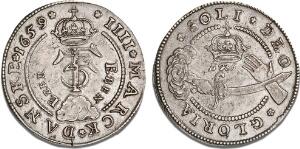 4 mark  krone 1659 Eben Ezer, H 100A, Aagaard 76.1, 2 små blanketrevner