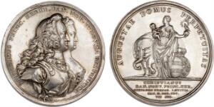 Prins Christians fødsel, 1745, Winsløw, G 402, 58 mm, 87 g, ex. Zinck, lot 2193, ex. Ragoczy II, kantskade, lette filespor på rand