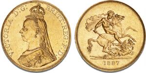 Victoria, 1837 - 1901, 5 Pounds 1887, S 3864, F 390