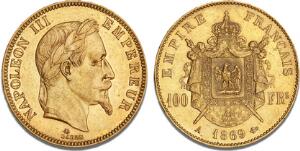 Napoléon III, 1852 - 1870, 100 Francs 1869 A, Paris, F 580, Gadoury 1136, Schl. 326