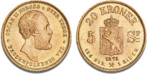 20 kr  5 speciedaler 1875, NM 2, F 15