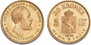 20 kr  5 speciedaler 1875, NM 2, F 15