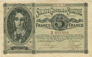 Belgium, German occupation - WWI, 5 Francs 1916, Pick 88