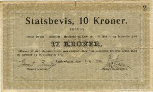 10 kr  1914, Nr. 165697, Edvard Brandes  P. O. A. Andersen, Sieg 99A, Pick 16, større revne foroven i midterfold