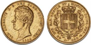 Sardinia, Carlo Alberto, 1831 - 1849, 100 Lire 1834, Genova, Pag. 138, F 1139