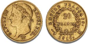 First Empire, Napoléon Bonaparte, 1804 - 1814, 20 Francs 1810 M, Toulouse, F 516, Gadoury 1025