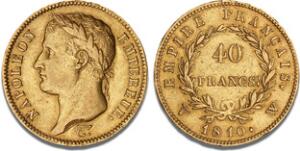 First Empire, Napoléon Bonaparte, 1804 - 1814, 40 Francs 1810 W, Lille, F 506, Gadoury 1084