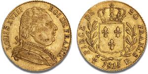 Louis XVIII, 1814 - 1824, 20 Francs 1815 R, London, F 531, Gadoury 1027
