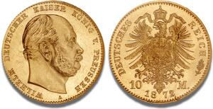 Prussia, Wilhelm I, 1861 - 1888, 10 Mark 1872 A, J 242, F 3819