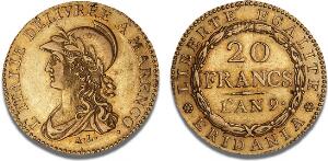 Subalpine  Piedmont Republic, 20 Francs An 9 18001801, Torino, Pag. 3, Schl. 435, F 1172