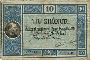10 kr u. år 1886, No. 34262, Sieg 7, Pick 2, reparerede perforeringer