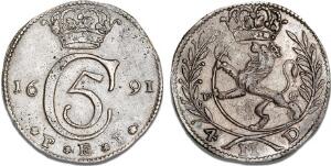 4 mark  krone 1691, Christiania, NM 86, H 55